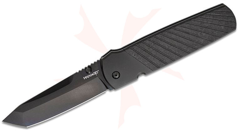 Cold Steel Hatamoto Folding Knife 4 inch CPM-20CV Polished Black PVD Tanto Blade, Forged Carbon Fiber Handles with Titanium Bolsters