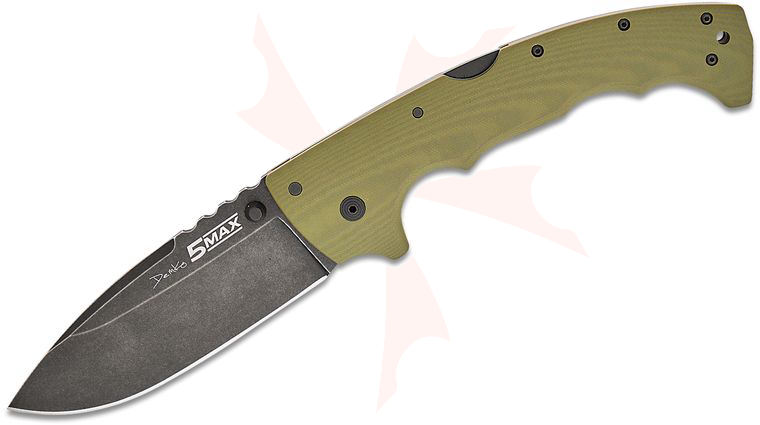 Cold Steel Andrew Demko 5-Max Folding Knife 5 inch S35VN Black Stonewash Plain Blade, Dark Green G10 Handles