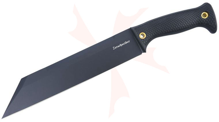 Cold Steel Zerschneider Chopper Fixed Blade Knife 10 inch K110 Black PVD Seax Blade, Black Kray-Ex Handles, Black Leather Sheath