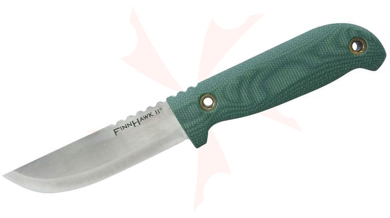 Cold Steel Finn Hawk II Fixed Blade Knife 4 inch 3V Satin Straight Back Scandi Blade, Green Micarta Handles, Brown Leather Sheath