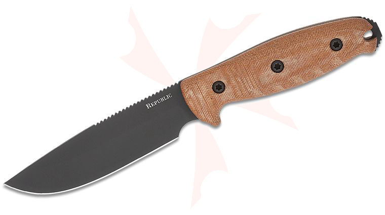 Cold Steel Republic Field Survival Knife Fixed Blade 5 inch CPM-S35VN Drop Point Blade, Natural Linen Micarta Handles, Leather Sheath