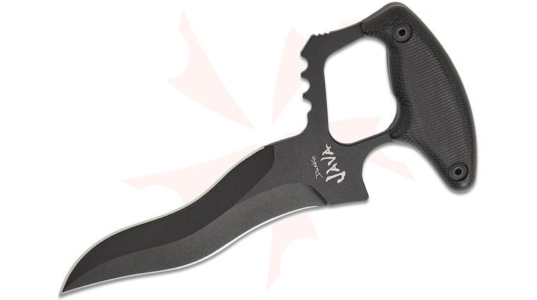 Cold Steel Demko Java Push Dagger 6 inch SK-5 Black Powder Coated Double Edge Kris Blade, Black Linen Micarta Handles, Secure-Ex Sheath