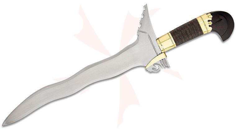 Cold Steel Kris Dagger 18 inch Overall, 1060 Carbon Steel Double Edge Blade, Hardwood with Wire Wrap and Brass Bolster, Sheath Included