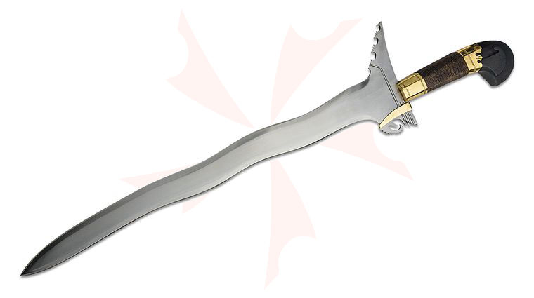Cold Steel Kris Sword 26 inch Overall, 1060 Carbon Steel Double Edge Blade, Hardwood with Wire Wrap and Brass Bolster, Sheath Included