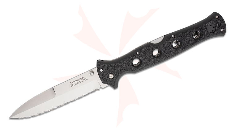 Cold Steel 10AAS Counter Point XL Folding Knife 6 inch Japanese AUS-10A Satin Serrated Blade, Griv-Ex Handles