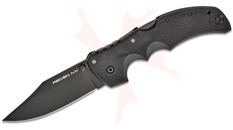 Cold Steel 27TMC Recon M1 Tri-Ad Lock Folding Knife 4 inch CPM-MagnaCut Black Stonewashed Clip Point Blade, Black G10 Handles, Ambidextrous Clip