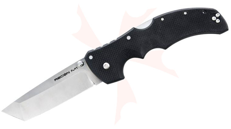 Cold Steel Recon M1 Tri-Ad Lock Folding Knife 4 inch MagnaCut Satin Tanto Blade, Black G10 Handles, Reversible Clip