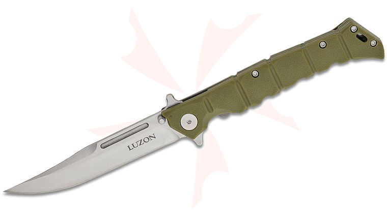 Cold Steel 20NQL-ODSW Medium Luzon Flipper Knife 4 inch Stonewashed Plain Blade, OD Green GFN Handles