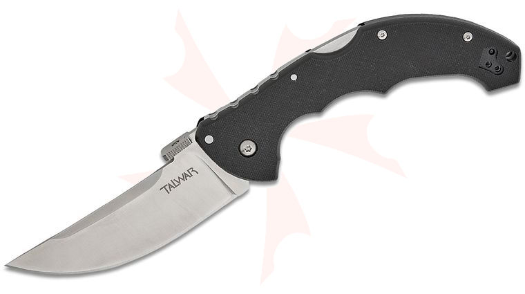 Cold Steel 21TTL Talwar Tri-Ad Lock Folding Knife 4 inch S35VN Satin Plain Trailing Point Blade, Black G10 Handles