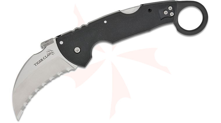 Cold Steel 22KFS Tiger Claw Folding Karambit 3 inch CPM-S35VN Serrated Blade, G10 Handles