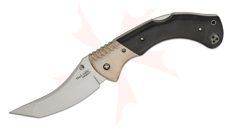 Cold Steel Custom Series Vintage Black Sable Folding Knife 4 inch VG-1 San Mai III Mirror Polished Blade, Black Linen Micarta Handles with Polished Titanium Bolsters