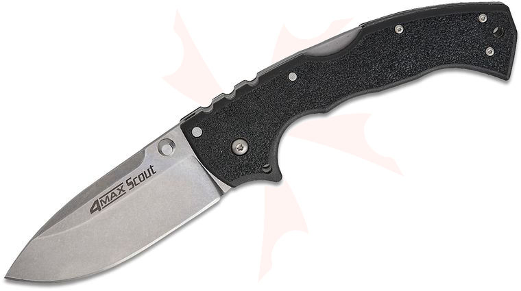Cold Steel 62RQ 4-Max Scout Folding Knife 4 inch AUS-10A Stonewashed Blade, Black Griv-Ex Handles