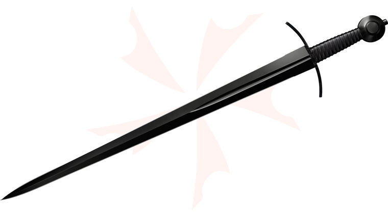 Cold Steel 88ARM Man at Arms Arming Sword 28 inch Blued 1090 Double Edged Blade, Black Leather Handle