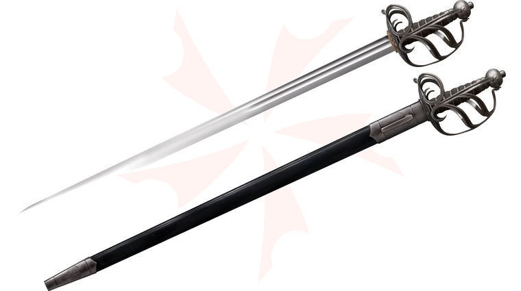 Cold Steel 88SEB English Back Sword 32 inch Carbon Steel Blade, Black Leather Scabbard