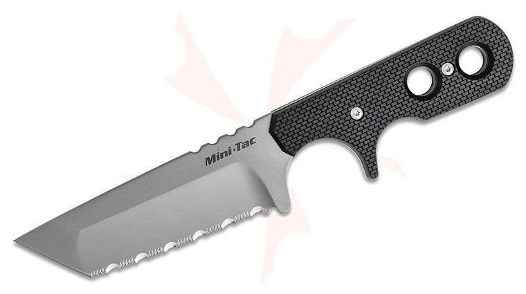 Cold Steel 49HTFS Mini Tac Tanto Neck Knife Fixed 3.75 inch Bead Blast Serrated Blade, Griv-Ex Handles, Secure-Ex Sheath