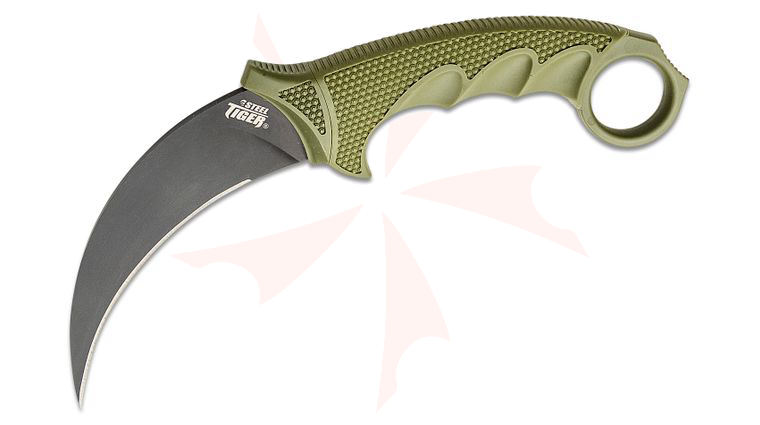 Cold Steel 49KST-ODBK Steel Tiger Karambit Fixed 4.75 inch Black Blade, OD Green Griv-Ex and Kray-Ex Handles, Secure-Ex Sheath