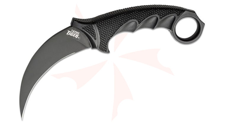 Cold Steel 49KST-BKBK Steel Tiger Karambit Fixed 4.75 inch Black Blade, Black Griv-Ex and Kray-Ex Handles, Secure-Ex Sheath