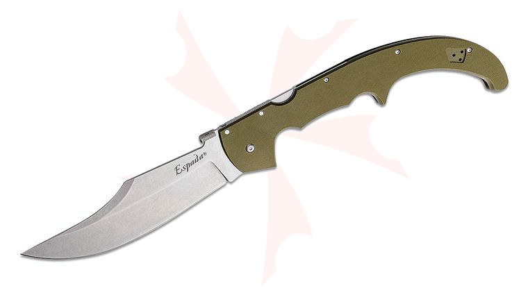 Cold Steel 62MGC-ODSW XL Espada G10 Folding Knife 7.5 inch Japanese AUS-10A Stonewashed Plain Blade, OD Green G10 Handles