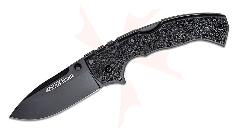 Cold Steel 62RQ-BKBK 4-Max Scout Folding Knife 4 inch AUS-10A Black Blade, Black Griv-Ex Handles
