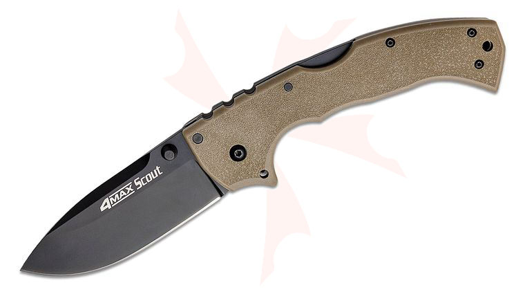 Cold Steel 62RQ-DEBK 4-Max Scout Folding Knife 4 inch AUS-10A Black Blade, Flat Dark Earth Griv-Ex Handles