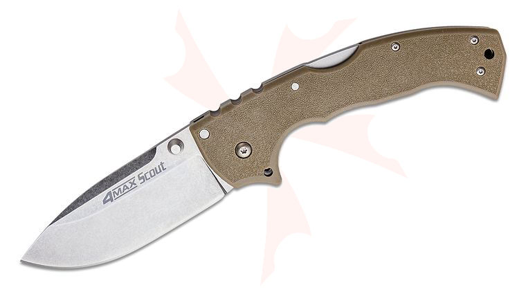 Cold Steel 62RQ-DESW 4-Max Scout Folding Knife 4 inch AUS-10A Stonewashed Blade, FDE Griv-Ex Handles