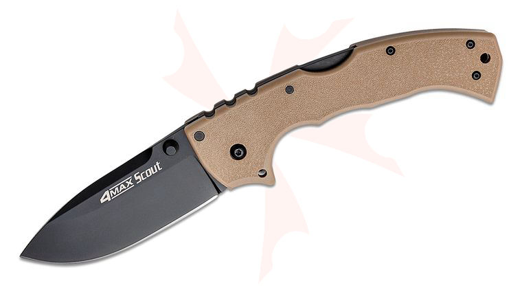 Cold Steel 62RQ-DTBK 4-Max Scout Folding Knife 4 inch AUS-10A Black Blade, Desert Tan Griv-Ex Handles