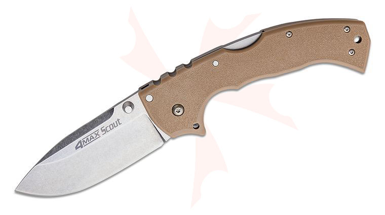 Cold Steel 62RQ-DTSW 4-Max Scout Folding Knife 4 inch AUS-10A Stonewashed Blade, Desert Tan Griv-Ex Handles
