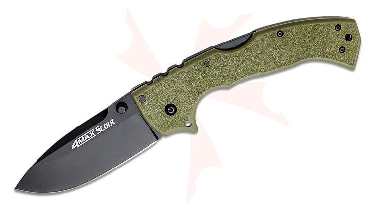 Cold Steel 62RQ-ODBK 4-Max Scout Folding Knife 4 inch AUS-10A Black Blade, OD Green Griv-Ex Handles