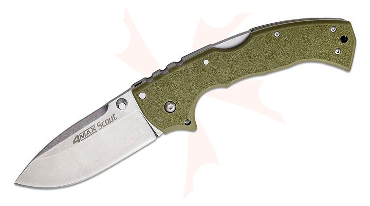 Cold Steel 62RQ-ODSW 4-Max Scout Folding Knife 4 inch AUS-10A Stonewashed Blade, OD Green Griv-Ex Handles