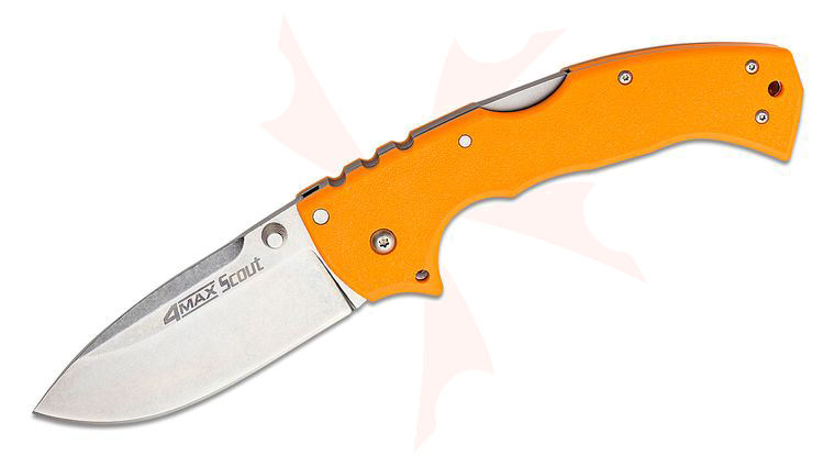 Cold Steel 62RQ-ORSW 4-Max Scout Folding Knife 4 inch AUS-10A Stonewashed Blade, Orange Griv-Ex Handles