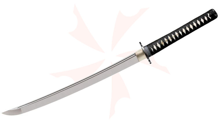 Cold Steel 88BWWK Long Handle Wakizashi 21 inch Carbon Steel Blade, Lacquered Wood Scabbard
