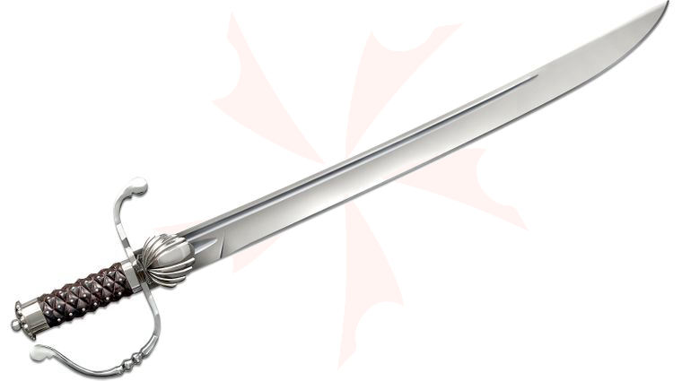Cold Steel 88CLQ Hunting Sword 24 inch 1055 High Carbon Blade, Hand Carved Rosewood Handle, Black Leather Scabbard