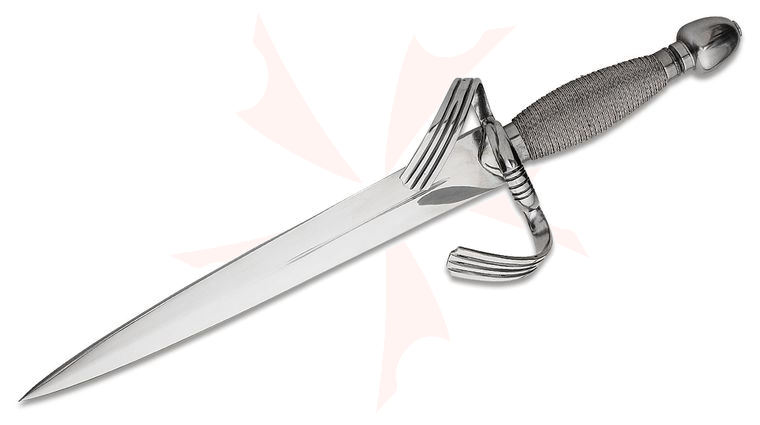 Cold Steel Poniard 88EKA Large Parrying Dagger 13 inch Carbon Steel Double Edge Blade, Leather Scabbard