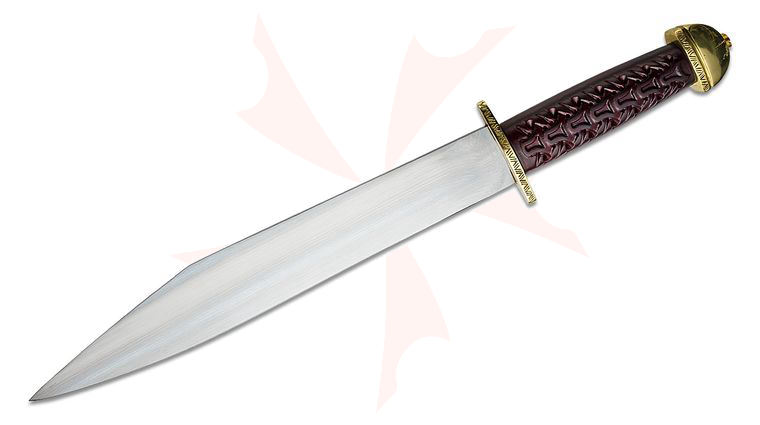 Cold Steel 88HUK Chieftan's Sax (Seax) Fixed Blade Knife 13.375 inch 1055 Carbon Steel, Carved Sal Wood Handle, Leather Scabbard
