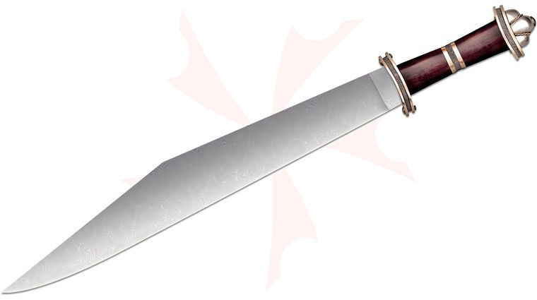 Cold Steel 88HVA Damascus Long Sax 17.25 inch Damascus Blade, Rosewood Handle, Brown Leather Scabbard