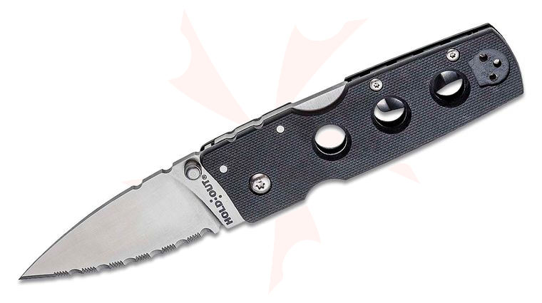 Cold Steel 11G3S Hold Out Folding Knife 3 inch CPM-S35VN Satin Serrated Blade, Black G10 Handles