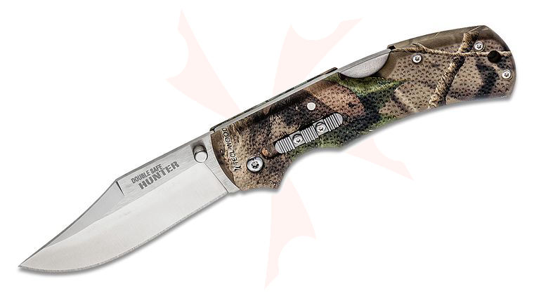 Cold Steel 23JE Double Safe Hunter Folding Knife 3.5 inch Clip Point Blade, Camo GFN Handles, Stainless Steel Clip
