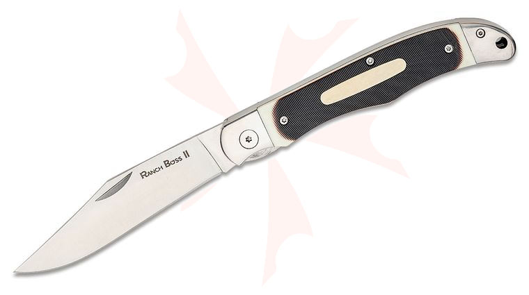 Cold Steel 20NPM1 Ranch Boss 2 Folding Knife 4 inch SK-5 Clip Point Blade, Faux Sawed Bone Handles with Stainless Steel Bolsters, Leather Sheath