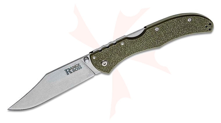 Cold Steel 20KR7 Range Boss Folding Knife 4 inch 4034 Stonewashed Clip Point Blade, OD Green GFN Handles