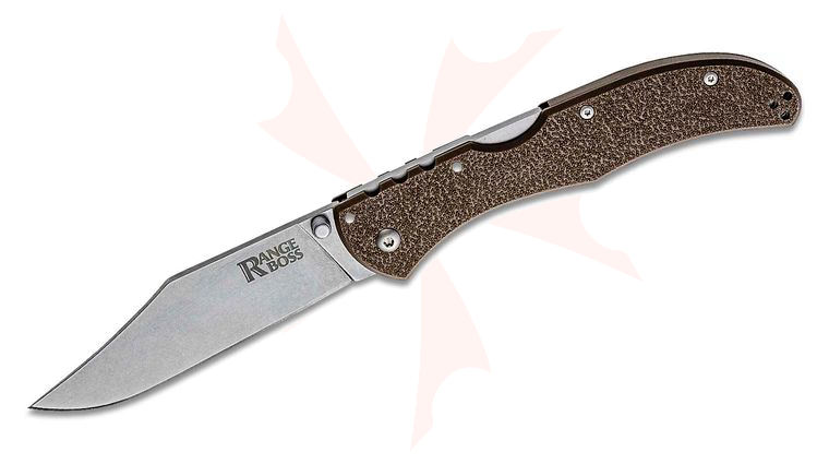 Cold Steel 20KR9 Range Boss Folding Knife 4 inch 4034 Stonewashed Clip Point Blade, FDE GFN Handles