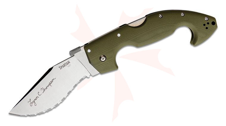 Cold Steel 21STAA Limited Edition Lynn Thompson Spartan Folding Kopis Knife 4.5 inch S35VN Serrated Blade, OD Green G10 Handles