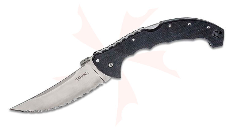 Cold Steel 21TBXS Talwar Folding Knife 5.5 inch S35VN Satin Serrated Blade, Black G10 Handles