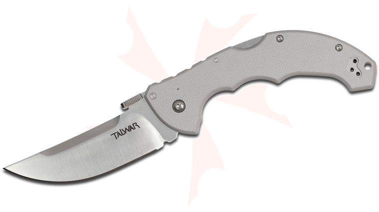 Cold Steel 21TLVSLV Talwar Folding Knife 4 inch CTS XHP Plain Blade, Light Gray G10 Handles