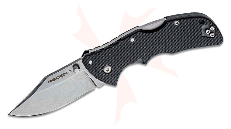 Cold Steel 27BAC Mini Recon 1 Clip Point Folding Knife 3 inch Japanese AUS-10A Stonewashed Plain Blade, Black GRN Handles