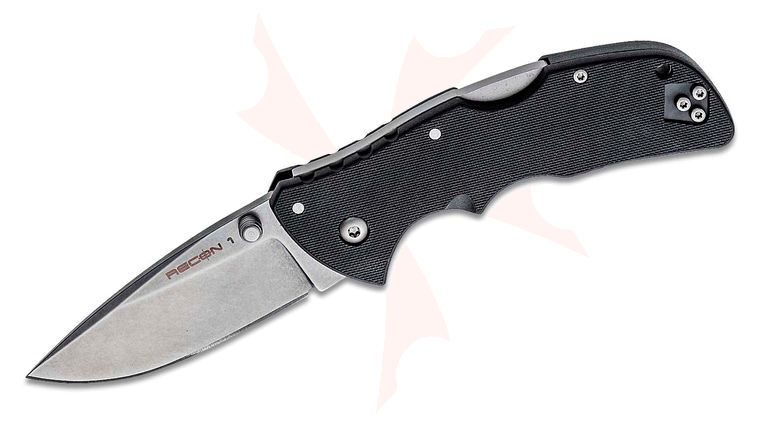 Cold Steel 27BAS Mini Recon 1 Spear Point Folding Knife 3 inch Japanese AUS-10A Stonewashed Plain Blade, GRN Handles