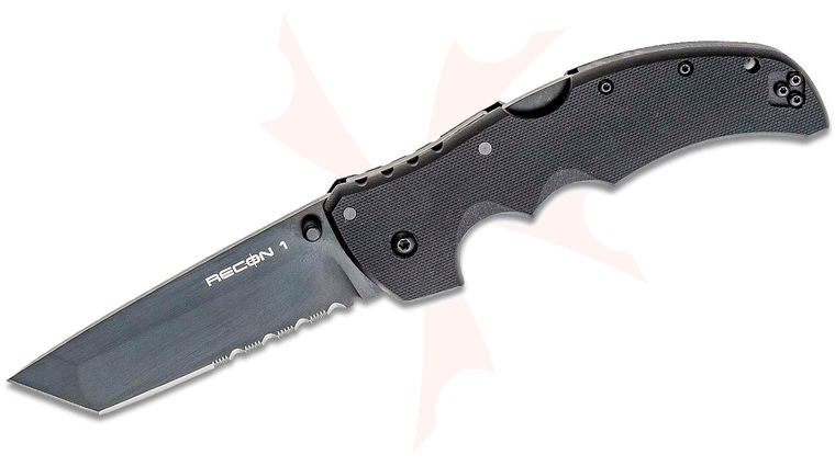 Cold Steel 27BTH Recon 1 Tanto Folding Knife 4 inch S35VN Black DLC Combo Blade, Black G10 Handles