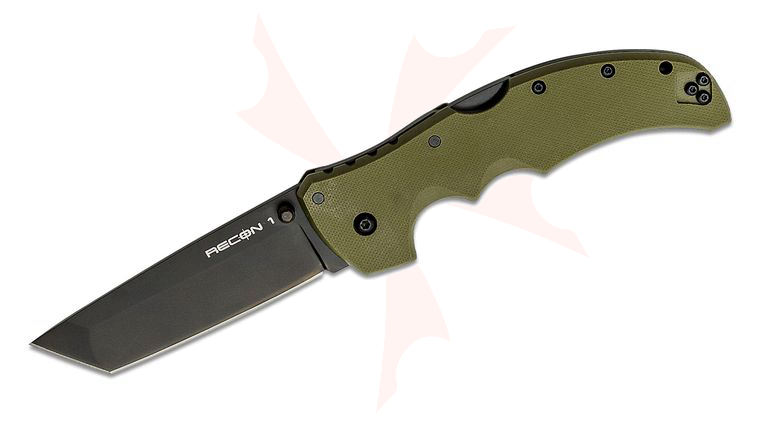 Cold Steel 27BT-ODBK Recon 1 Tanto Folding Knife 4 inch S35VN Black DLC Plain Blade, OD Green G10 Handles