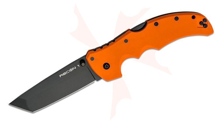 Cold Steel 27BT-ORBK Recon 1 Tanto Folding Knife 4 inch S35VN Black DLC Plain Blade, Orange G10 Handles