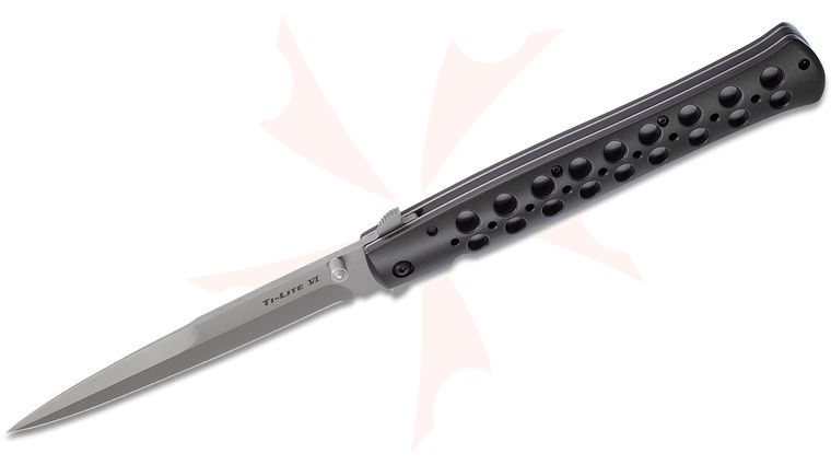 Cold Steel 26B6 Ti-Lite Flipper Knife 6 inch S35VN Plain Blade, Black Aluminum Handles