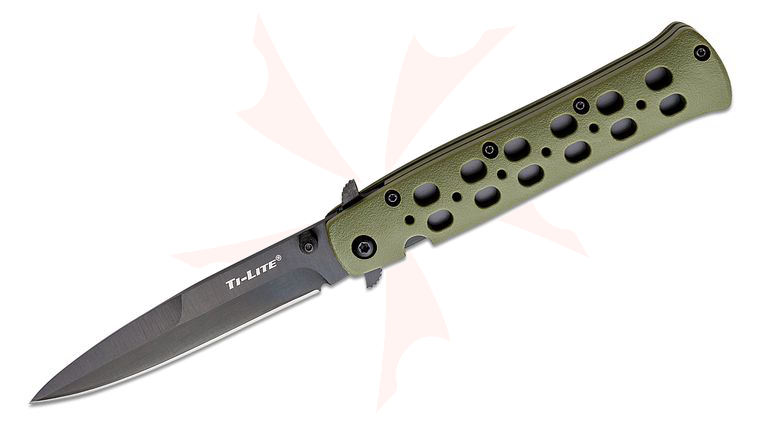 Cold Steel 26SP-BKBK Ti-Lite Flipper Knife 4 inch Black Plain Blade, OD Green Zy-Ex Handles